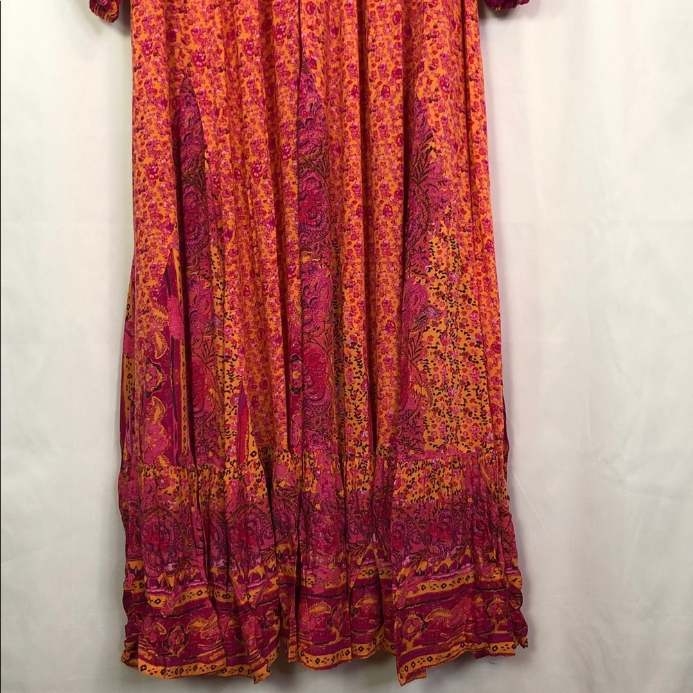 FREE PEOPLE  Happy Feeling Maxi Vibrant Pink & Orange Long Sleeve Dress Size S - Picture 9 of 16